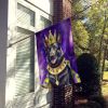 Black German Shepherd King of Mardi Gras House Flag Large Porch Sleeve Pole Decorative Outside Yard Banner Artwork Wall Hanging, Polyester, House Size