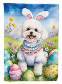 Bichon Frise Easter Egg Hunt House Flag Large Porch Sleeve Pole Decorative Outside Yard Banner Artwork Wall Hanging, Polyester, House Size, Multicolor