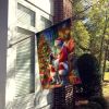 Welsh Springer Spaniel and Santa Claus House Flag Large Porch Sleeve Pole Decorative Outside Yard Banner Artwork Wall Hanging, Polyester, House Size