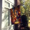 Siberian Husky and Santa Claus House Flag Large Porch Sleeve Pole Decorative Outside Yard Banner Artwork Wall Hanging, Polyester, House Size
