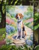 English Foxhound Spring Path Garden Flag Mailbox Flag Decorative Yard Flag Banner Outside Patio Artwork Yard Flower Beds, Garden Size, Multicolor
