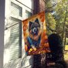 Keeshond Fall House Flag Large Porch Sleeve Pole Decorative Outside Yard Banner Artwork Wall Hanging, Polyester, House Size, Multicolor