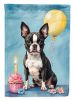 Boston Terrier Happy Birthday House Flag Large Porch Sleeve Pole Decorative Outside Yard Banner Artwork Wall Hanging, Polyester, House Size