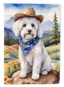 Coton de Tulear Cowboy Welcome House Flag Large Porch Sleeve Pole Decorative Outside Yard Banner Artwork Wall Hanging, Polyester, House Size