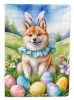 Shiba Inu Easter Egg Hunt House Flag Large Porch Sleeve Pole Decorative Outside Yard Banner Artwork Wall Hanging, Polyester, House Size, Multicolor