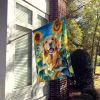 Golden Retriever in Sunflowers House Flag Large Porch Sleeve Pole Decorative Outside Yard Banner Artwork Wall Hanging, Polyester, House Size
