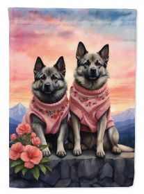 Norwegian Elkhound Two Hearts Garden Flag Mailbox Flag Decorative Yard Flag Banner Outside Patio Artwork Yard Flower Beds, Garden Size, Multicolor