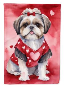 Shih Tzu My Valentine Garden Flag Mailbox Flag Decorative Yard Flag Banner Outside Patio Artwork Yard Flower Beds, Garden Size, Multicolor