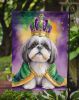 Shih Tzu King of Mardi Gras Garden Flag Mailbox Flag Decorative Yard Flag Banner Outside Patio Artwork Yard Flower Beds, Garden Size, Multicolor