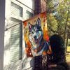 Siberian Husky Fall House Flag Large Porch Sleeve Pole Decorative Outside Yard Banner Artwork Wall Hanging, Polyester, House Size, Multicolor