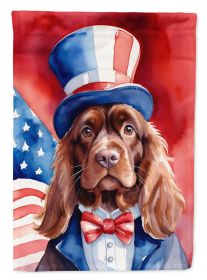 Sussex Spaniel Patriotic American House Flag Large Porch Sleeve Pole Decorative Outside Yard Banner Artwork Wall Hanging, Polyester, House Size
