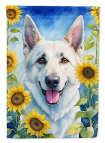 White German Shepherd in Sunflowers House Flag Large Porch Sleeve Pole Decorative Outside Yard Banner Artwork Wall Hanging, Polyester, House Size
