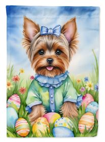 Yorkshire Terrier Easter Egg Hunt House Flag Large Porch Sleeve Pole Decorative Outside Yard Banner Artwork Wall Hanging, Polyester, House Size