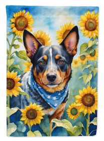 Australian Cattle Dog in Sunflowers House Flag Large Porch Sleeve Pole Decorative Outside Yard Banner Artwork Wall Hanging, Polyester, House Size
