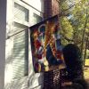 Belgian Sheepdog and Santa Claus House Flag Large Porch Sleeve Pole Decorative Outside Yard Banner Artwork Wall Hanging, Polyester, House Size