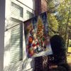 Basset Hound and Santa Claus House Flag Large Porch Sleeve Pole Decorative Outside Yard Banner Artwork Wall Hanging, Polyester, House Size, Multicolor