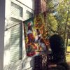English Setter and Santa Claus House Flag Large Porch Sleeve Pole Decorative Outside Yard Banner Artwork Wall Hanging, Polyester, House Size
