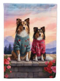 Sheltie Two Hearts Garden Flag Mailbox Flag Decorative Yard Flag Banner Outside Patio Artwork Yard Flower Beds, Garden Size, Multicolor