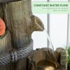 Outdoor Fountain with Birdhouse, Cascading Garden Waterfall Bird Bath with 3-Tier Rustic Tree Trunk / Log Design, LED Lights for Porch, Deck