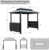 6x10FT Hardtop Grill Gazebo, Outdoor BBQ Gazebo with Double Galvanized Steel Roof, Patio Grill Canopy with 2 Cabinets and Ceiling Hooks for Backy