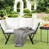 Outdoor Sofa, Woven Rattan Patio Furniture, Convertible Daybed or Double Chair with Adjustable Armrests, Cushions and Pillows for Yard Porch Pool