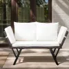 Outdoor Sofa, Woven Rattan Patio Furniture, Convertible Daybed or Double Chair with Adjustable Armrests, Cushions and Pillows for Yard Porch Pool