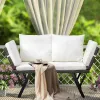 Outdoor Sofa, Woven Rattan Patio Furniture, Convertible Daybed or Double Chair with Adjustable Armrests, Cushions and Pillows for Yard Porch Pool