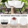 Outdoor Sofa, Woven Rattan Patio Furniture, Convertible Daybed or Double Chair with Adjustable Armrests, Cushions and Pillows for Yard Porch Pool