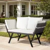 Outdoor Sofa, Woven Rattan Patio Furniture, Convertible Daybed or Double Chair with Adjustable Armrests, Cushions and Pillows for Yard Porch Pool