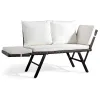 Outdoor Sofa, Woven Rattan Patio Furniture, Convertible Daybed or Double Chair with Adjustable Armrests, Cushions and Pillows for Yard Porch Pool