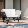 Outdoor Sofa, Woven Rattan Patio Furniture, Convertible Daybed or Double Chair with Adjustable Armrests, Cushions and Pillows for Yard Porch Pool