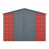 12 x 8 Ft Outdoor Storage Shed, Garden Tool Shed w/ Lockable Doors, Vents, Utility Metal Shed for Backyard Patio, All-Weather, Red Brick Style