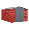 12 x 8 Ft Outdoor Storage Shed, Garden Tool Shed w/ Lockable Doors, Vents, Utility Metal Shed for Backyard Patio, All-Weather, Red Brick Style