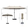 Outsunny Patio Umbrella 15' Steel Rectangular Outdoor Double Sided Market with base, Sun Protection & Easy Crank for Deck Pool Patio, Coffee