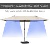 Outsunny Patio Umbrella 15' Steel Rectangular Outdoor Double Sided Market with base, Sun Protection & Easy Crank for Deck Pool Patio, Coffee