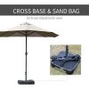 Outsunny Patio Umbrella 15' Steel Rectangular Outdoor Double Sided Market with base, Sun Protection & Easy Crank for Deck Pool Patio, Coffee