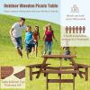 6-Person Outdoor Circular Wooden Picnic Table with 3 Built-in Benches for Patio Backyard Garden, Brown