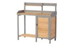 Outdoor Potting Bench, Wooden Workstation Table with Cabinet for Backyard Garden Supplies