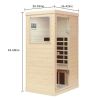 Hemlock Mini one person far infrared door on the left of the indoor sauna room