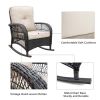 3 Piece Wicker Patio Rocker Sets, Rattan Rocking Furniture Set with Glass Table Dark Brown