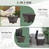 Outdoor PE Wicker Side Table with Storage, Small Patio Storage Bin Container for Hose Cushion Towel, Brown