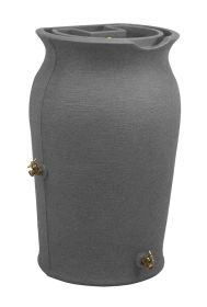 50-Gallon Plastic Urn Rain Barrel with Planter Top (Color: Dark Grey Granite)