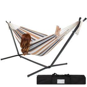 Portable Cotton Hammock with Metal Stand and Carry Case (Color: Desert Stripe)