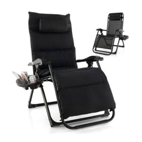 Zero Gravity Adjustable Lounge Chair Removable Cushion Cup Holder Tray (Color: Black)