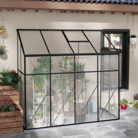 Outdoor Polycarbonate Lean-to Greenhouse with Black Metal Frame (size: 8.3 Ft. X 4.1 Ft,)