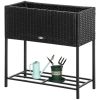 Modern PE Rattan Wicker Raised Garden Bed Elevated Planter Box