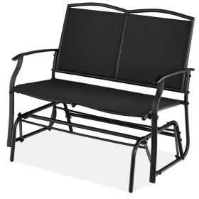 Mesh 2 Seat Patio Loveseat Swing Glider Rocker with Armrests (Color: Black)
