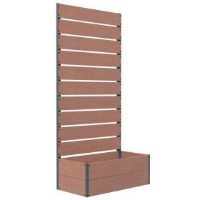 Raised Garden Bed Planter with Slatted Fence Trellis in Wood Finish (Color: Brown)