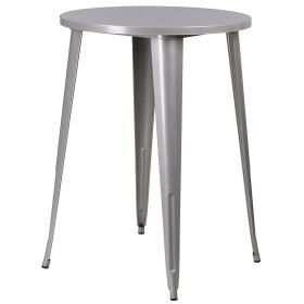 Modern 30-inch Outdoor Round Metal Cafe Bar Patio Table (Color: Silver)