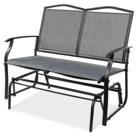 2 Seater Mesh Patio Loveseat Swing Glider Rocker with Armrests (Color: Grey)